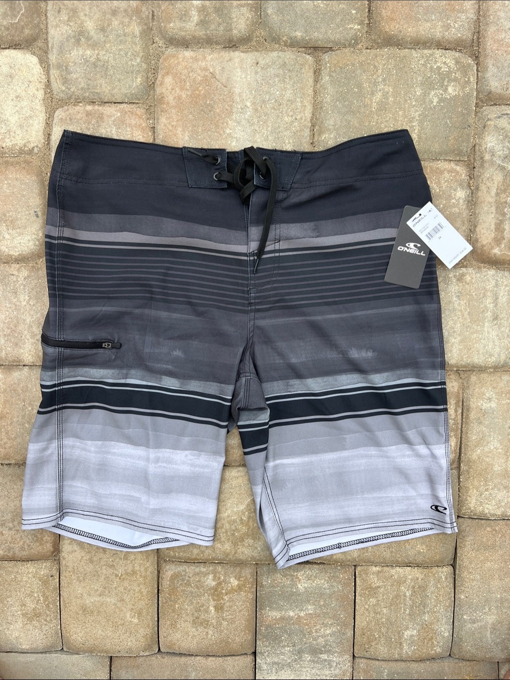 O'Neill Men's Black and Gray Striped Boardshorts